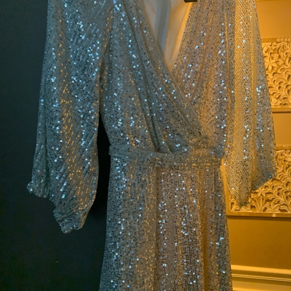 DKNY Shimmering Silver Sequin Dress